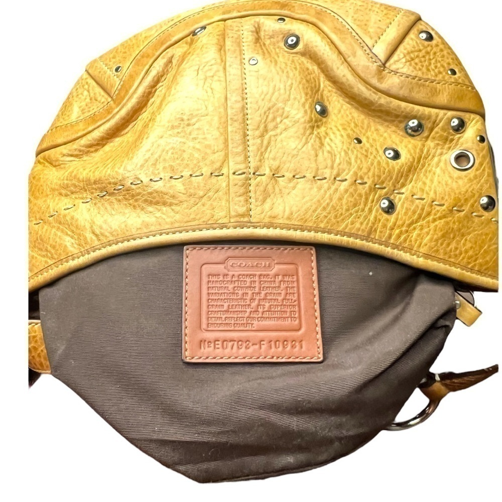 $155 firm Coach  Studded Crescent Camel  Demi Hobo Bag Big Buckle Strap F10931 - Picture 11 of 17